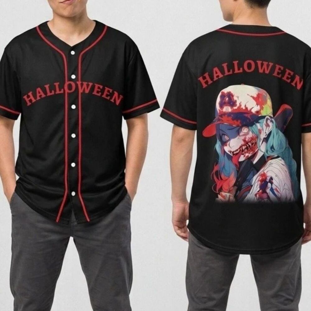 Halloween Shirt Mens XXL Michael Myers Baseball Jersey Anime Streetwear Grunge